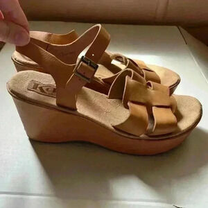 Korks by kork-ease Brown Leather Sandal Chunky Heel Clogs Size 7